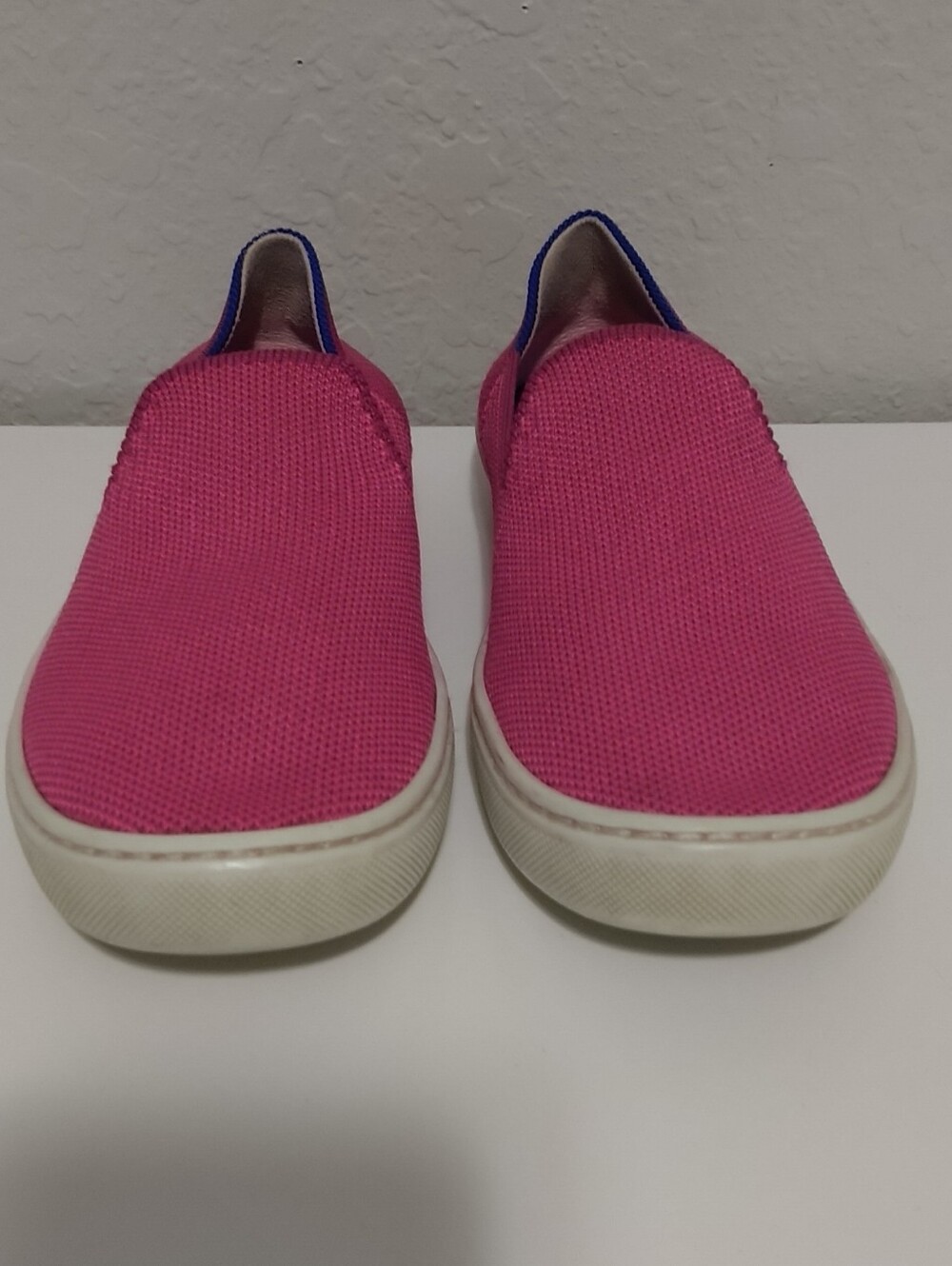 Kids Pink Slip-On Sneakers with Blue & White Stripe